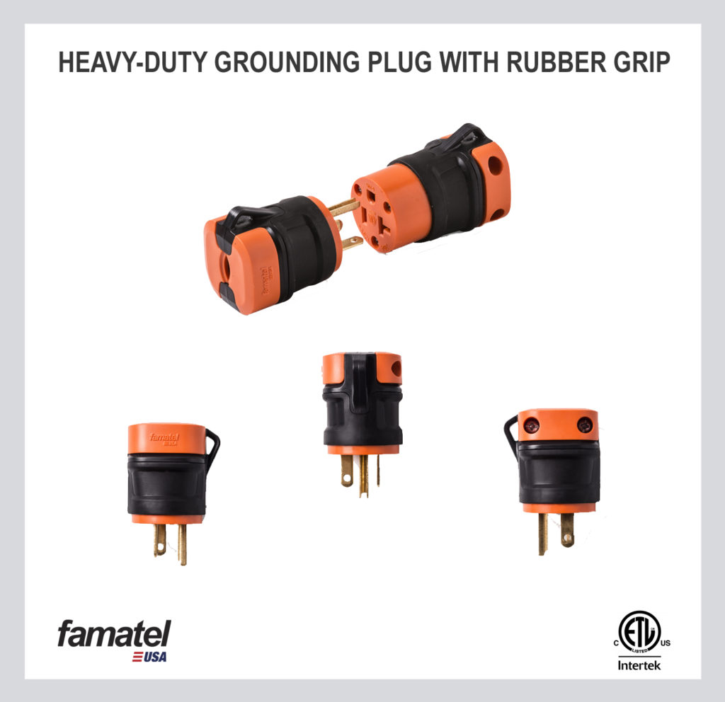 Heavy-duty grounding plug with rubber grip