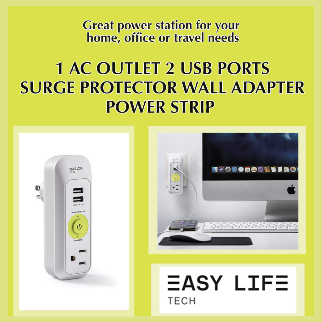 1 AC Outlet 2 USB Ports Surge Protector Wall Adapter Power Strip