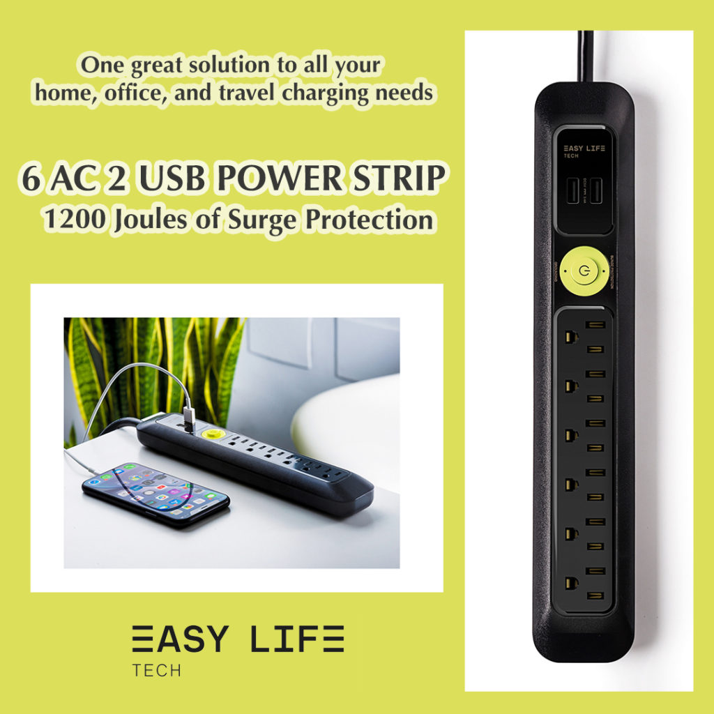 6 AC Outlet 2 USB Port Power Strip