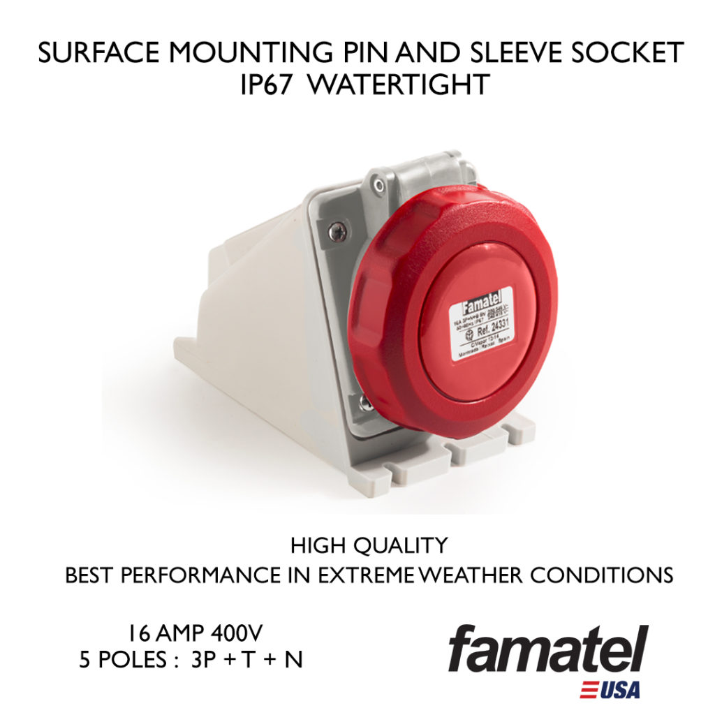 Surface Mounting Pin and Sleeve Socket IP67 Watertight