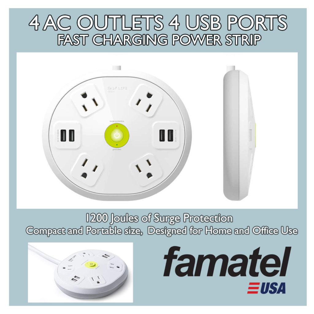 4 AC Outlets with 4 USB Ports Fast Charging Power Strip