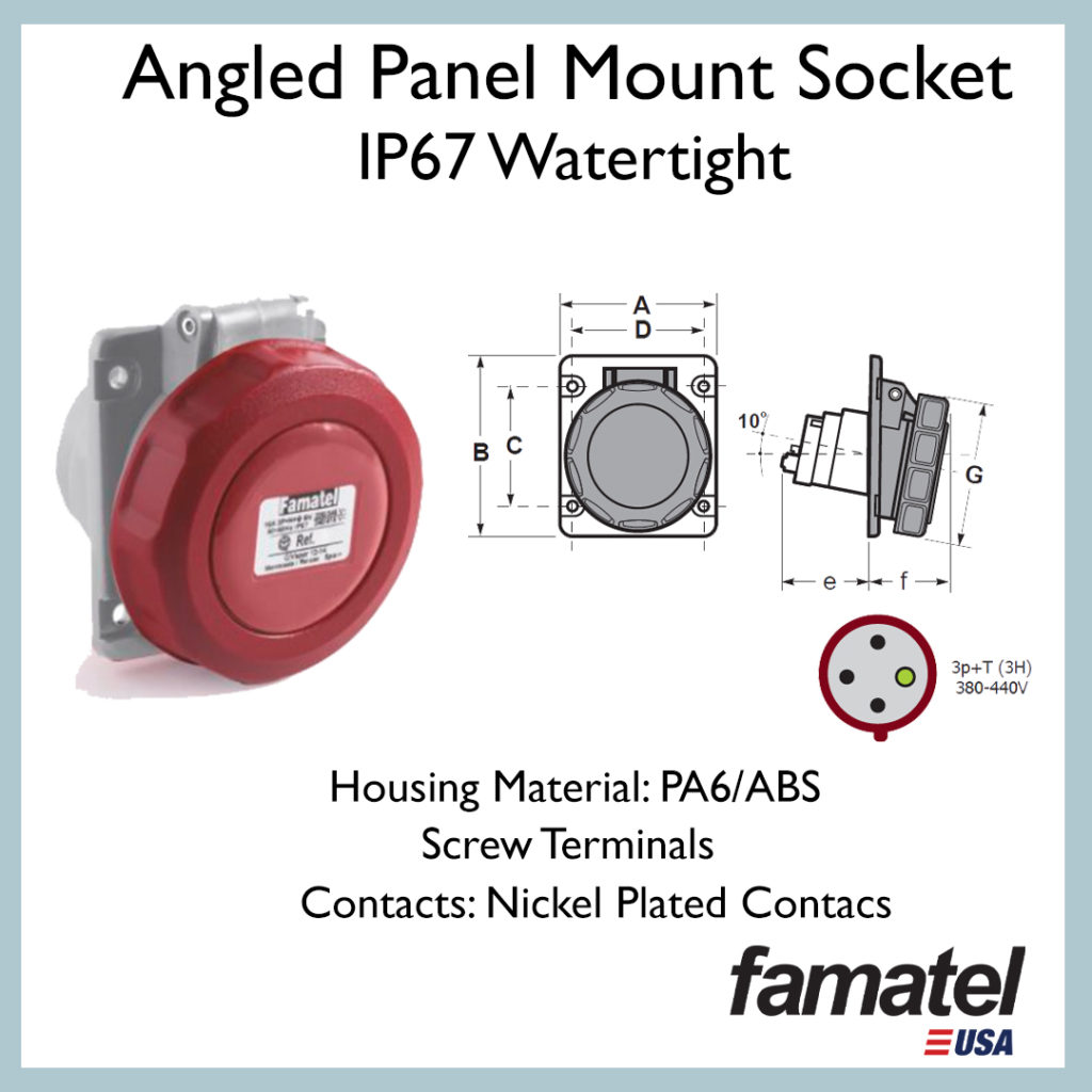 Angled Panel Mount Socket IP67 Watertight