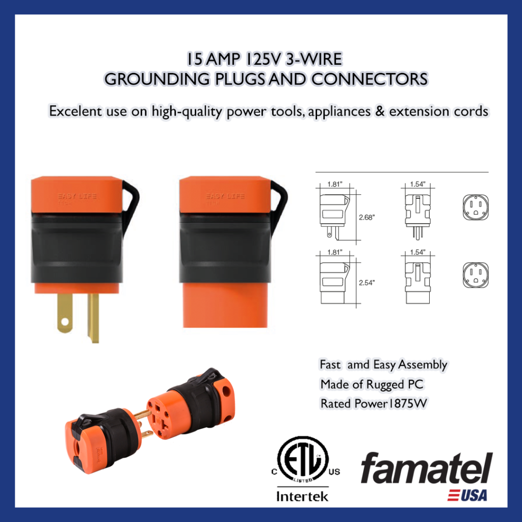 15A 125V 3 Wire Grounding Plugs and Connectors