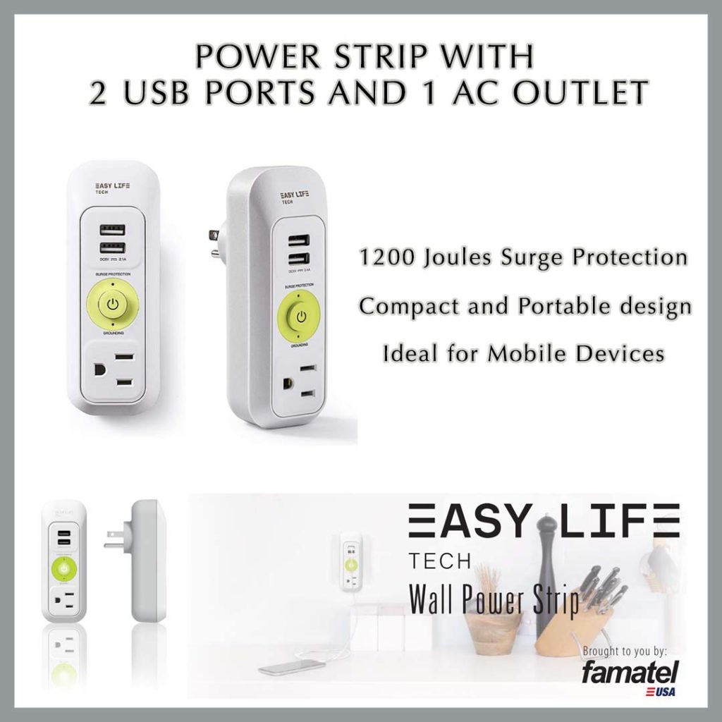 
Power Strip with 2 USB Ports and 1 AC Outlet