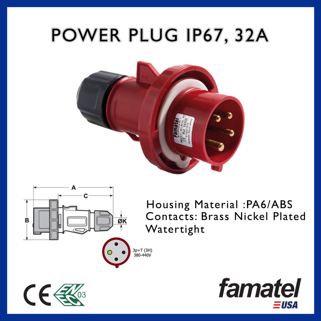Power Plug IP67 with 32 Amp of rated current