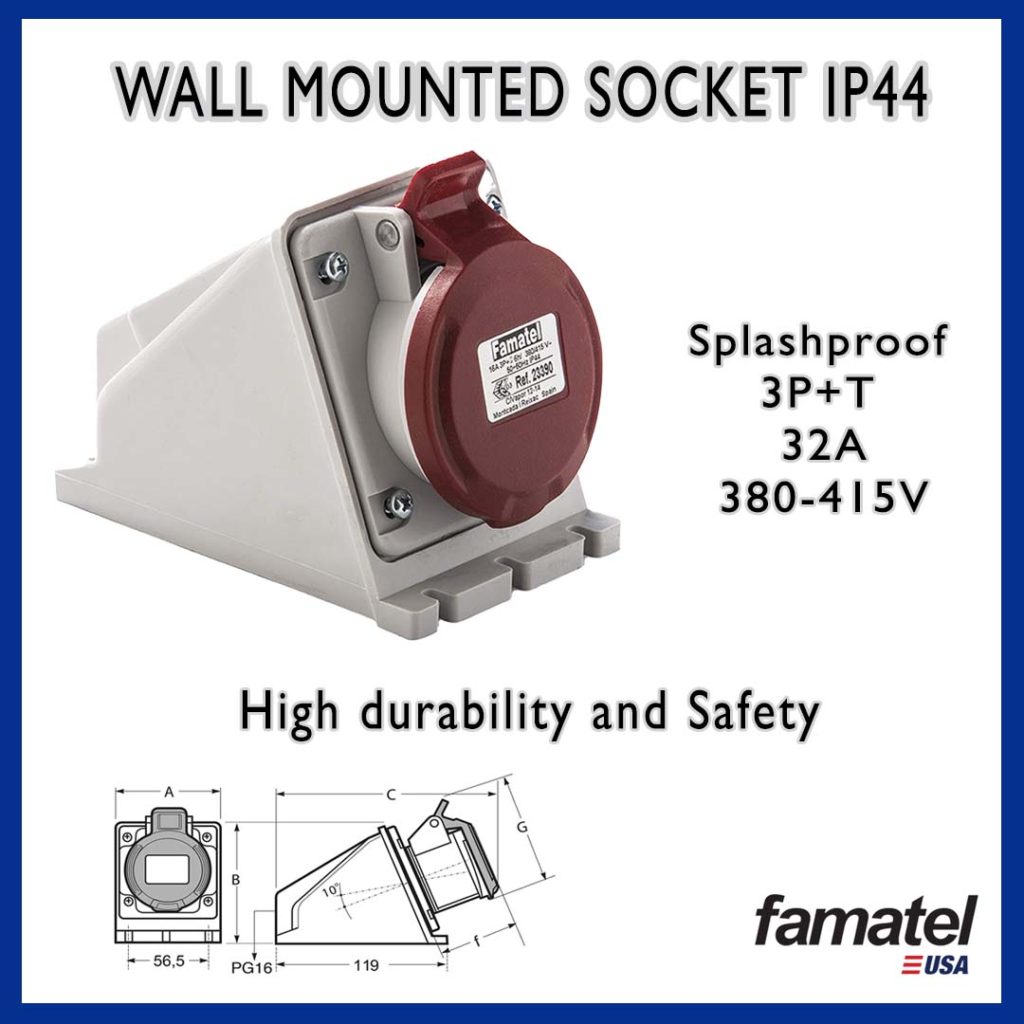 Wall mounted socket IP44