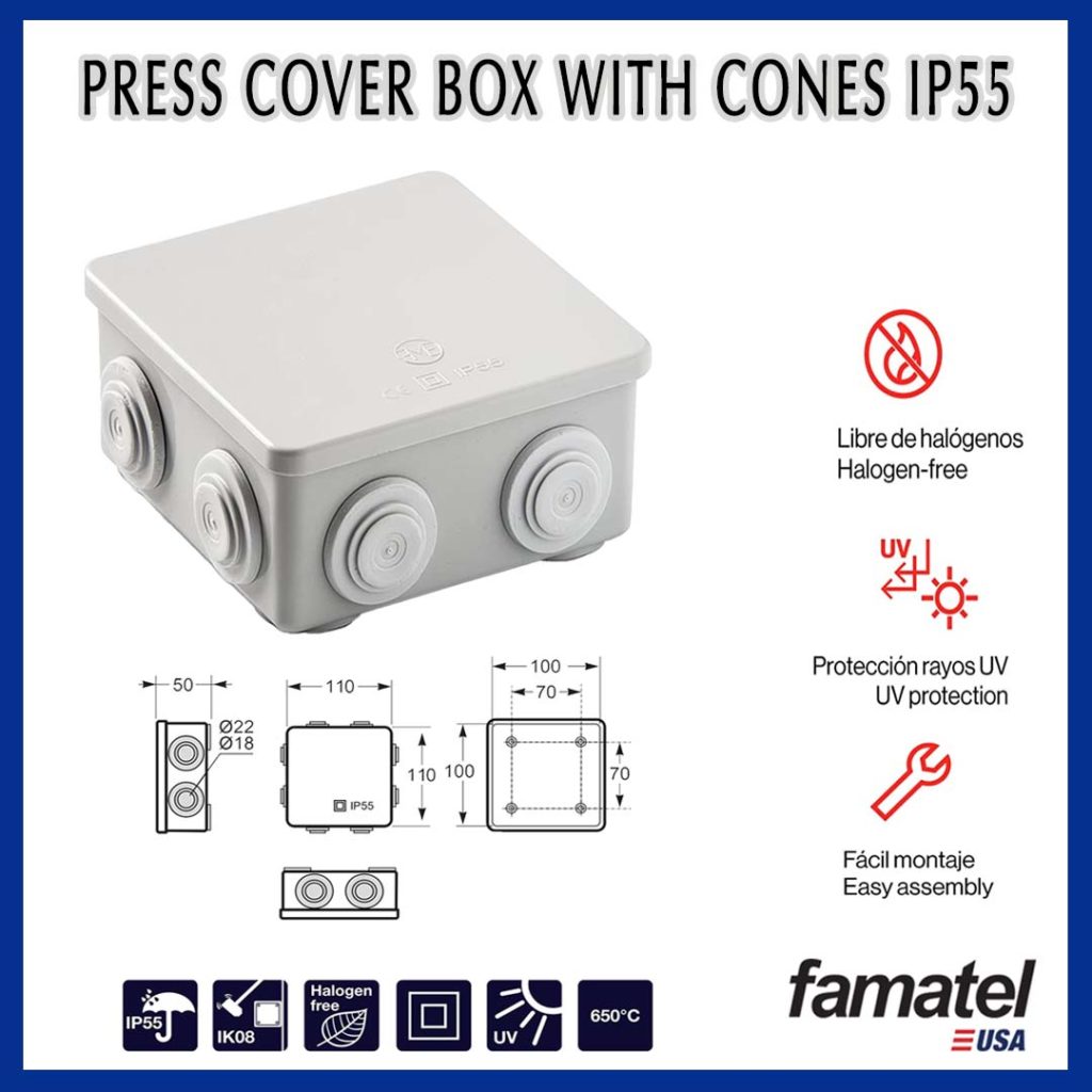 Press cover box with cones IP55
