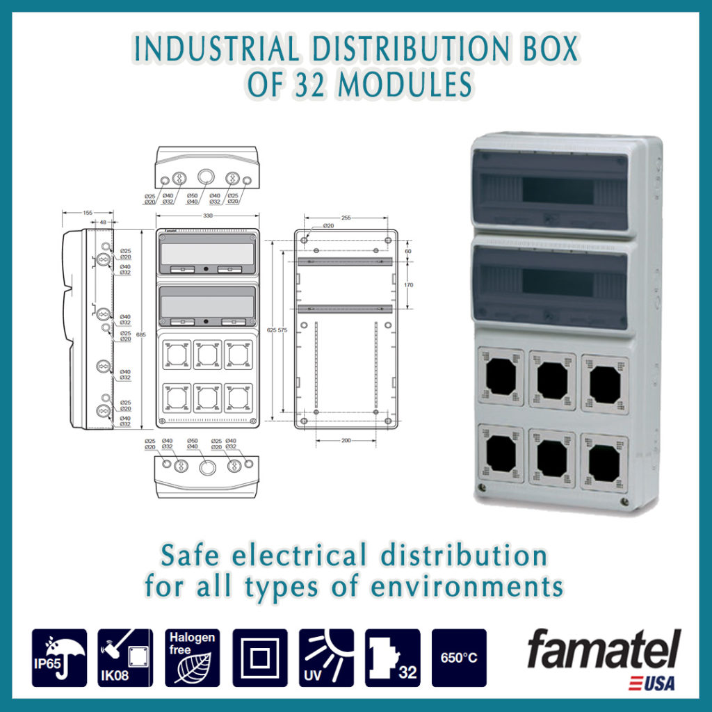 Industrial Distribution Box of 32 Modules