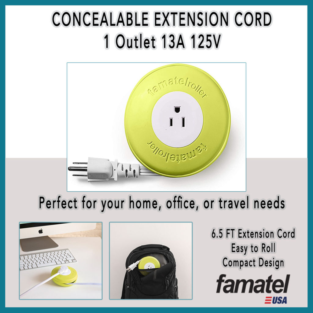 Concealable Extension Cord 1 Outlet, compact and modern design for all your charging needs