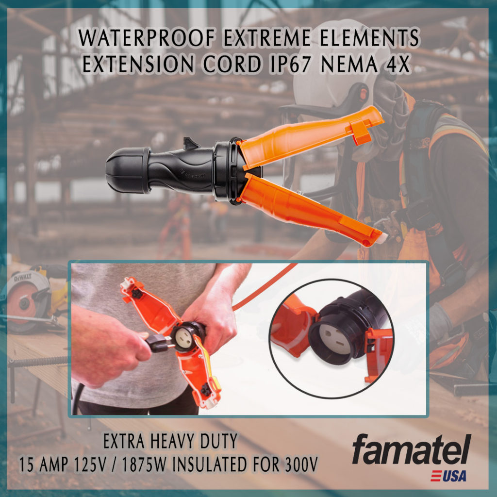 Waterproof extension cord with safety seal protection for your connections.