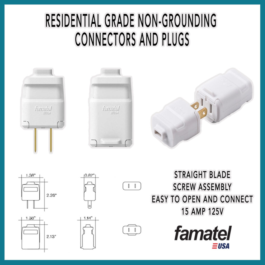 Non grounding connectors and plugs for all your  wiring installations.