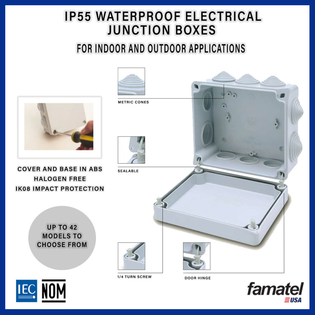 IP55 Waterproof electrical junction boxes for indoor and outdoor applications.