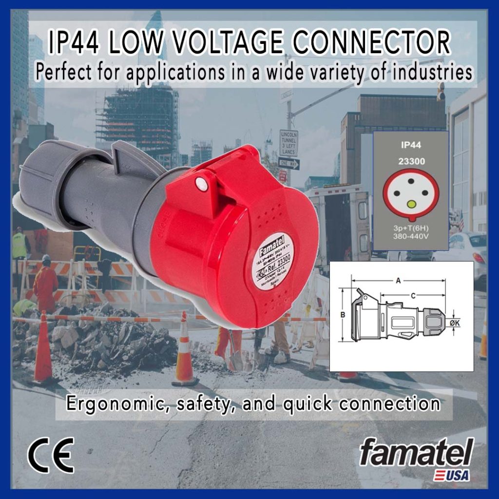 IP44 Low voltage connector; ergonomic, safety, and easy connection.