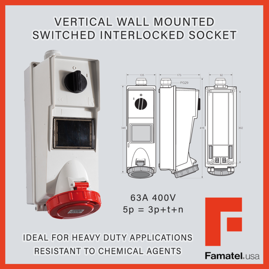 Vertical wall mounted switched interlocked socket