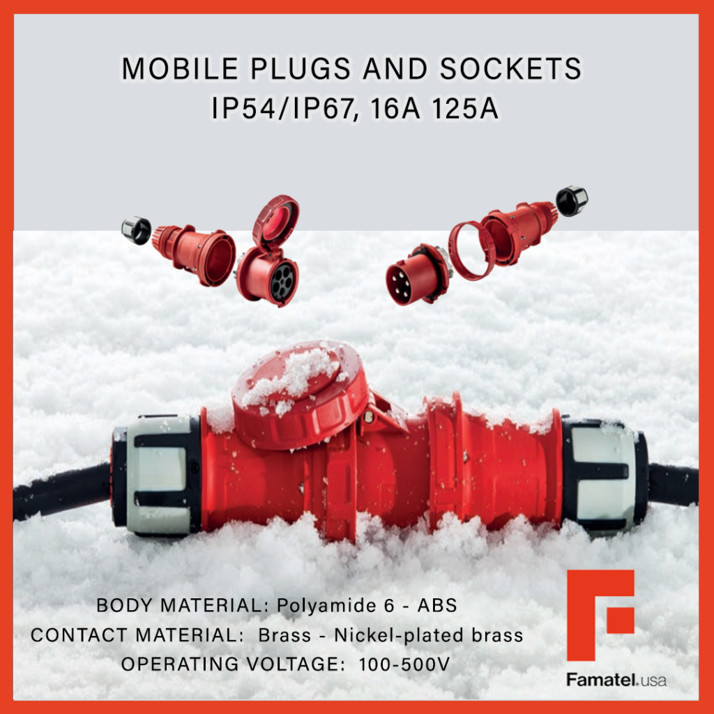 Mobile plugs and sockets IP54/IP67 high resistance to external agents
