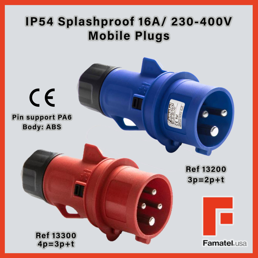 IP54 Splash proof mobile plugs 16A 230V-400V