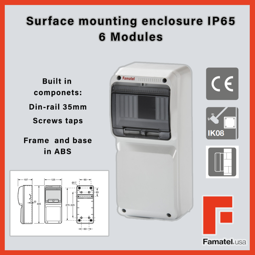 Surface mounting enclosure IP65 with 6 Modules