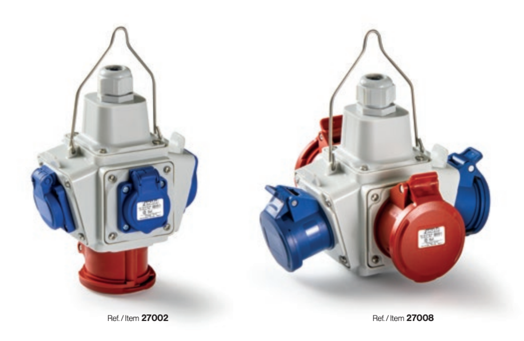 Hanging box for industrial plugs and sockets